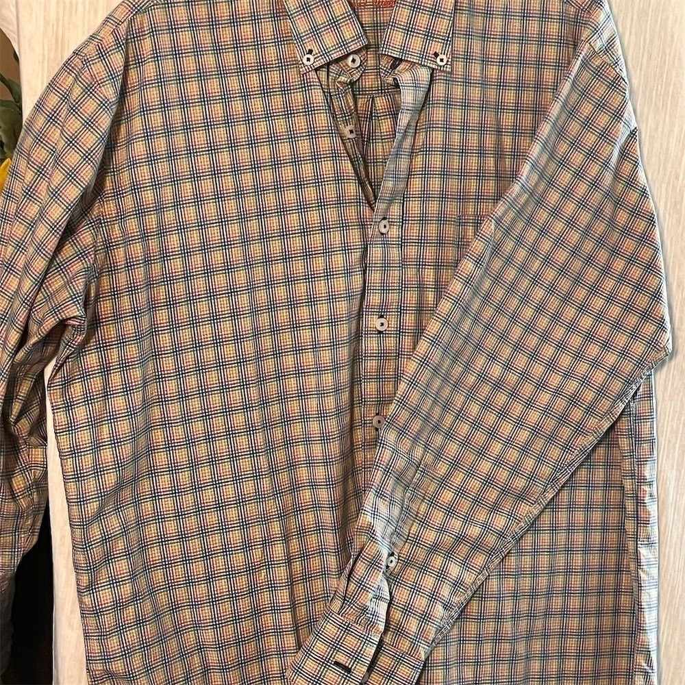 Alan Flusser Men's L Plaid Long Sleeve Button-Up Shirt Multicolor